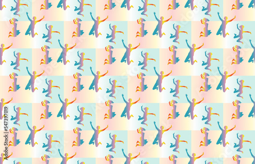 Figures of jumping people, seamless vector ornament