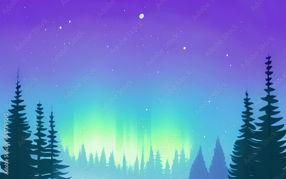 Digital drawing night forest landscape illustration Digital drawing night forest landscape illustration