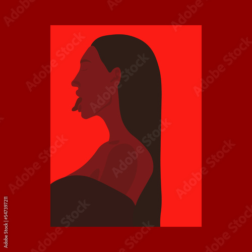 
Vector image of a girl in red colors. Erotic look. Without censorship.