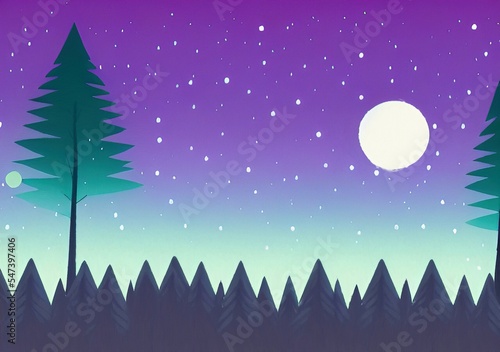 Digital drawing night forest landscape illustration