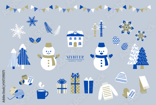 雪だるまと冬のイラスト素材セット / vector eps