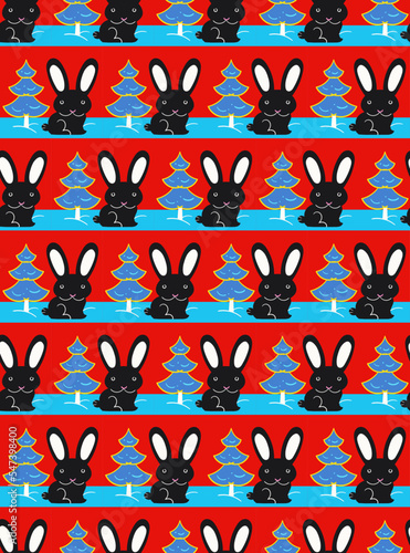 Chinese New Year - black rabbit, seamless vector pattern