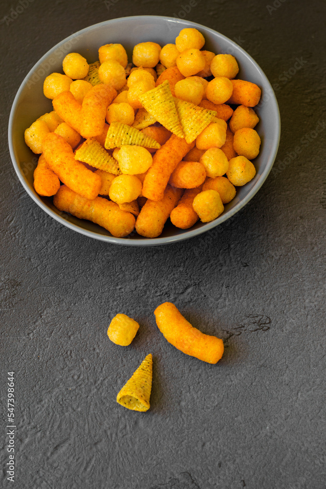 Variation of salty snacks in the bowl Variation of salty snacks in the bowl