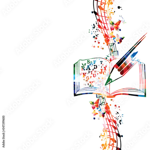Colorful music writing notebook with musical stave and notes isolated. Vibrant musical staff notebook, guide for songwriters, musicians and composers. Lessons and tips for instrumentalists. Vector