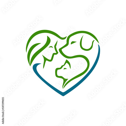Animal cat and Dog Woman with Love Logo design icon vector template