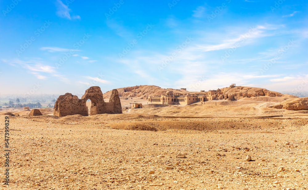 Ruins of the Tempe near Hatshepsut facade, Tomb complex, Valley of the Kings, Luxor, Egypt