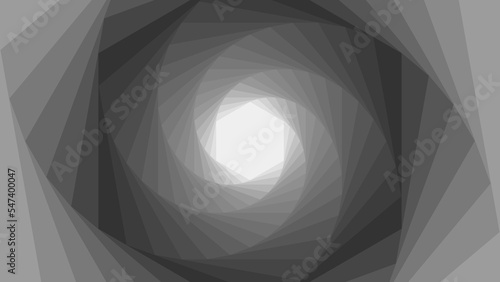 A tunnel effect. Light at the end of the tunnel. Background in grey tints. Abstract bg. Vector design. Monochrome background. 