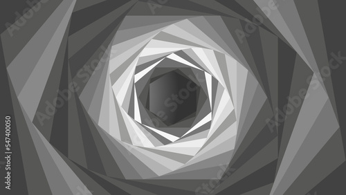 A tunnel effect. Light at the end of the tunnel. Background in grey tints. Abstract bg. Vector design. Monochrome background. 