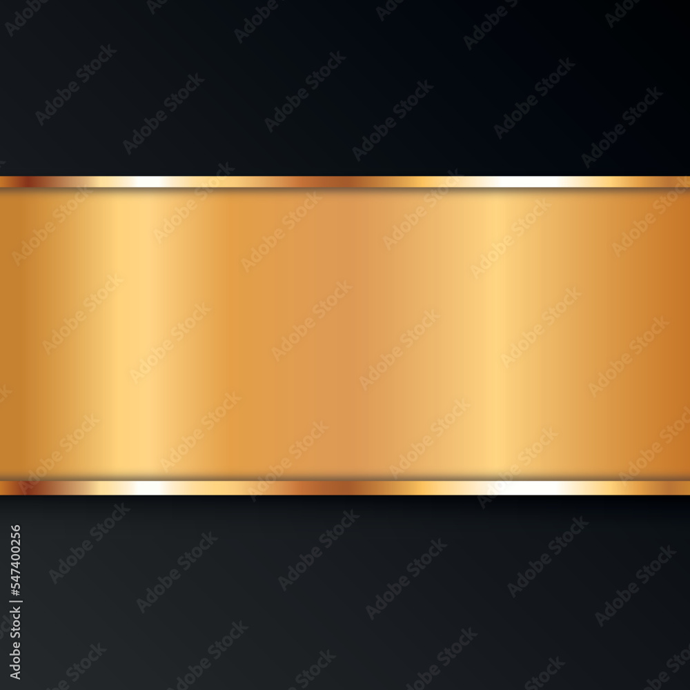 long gold colored ribbon banner with gold frame on black background