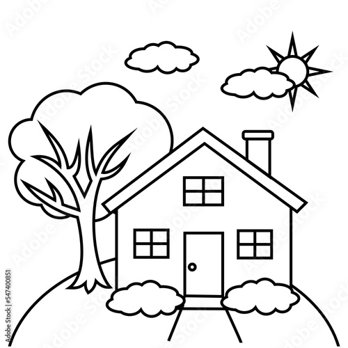 beautiful house coloring pages. The property of the house is white with thick black lines. suitable for use in children's coloring books as well as a medium for recognizing the shape of a  house