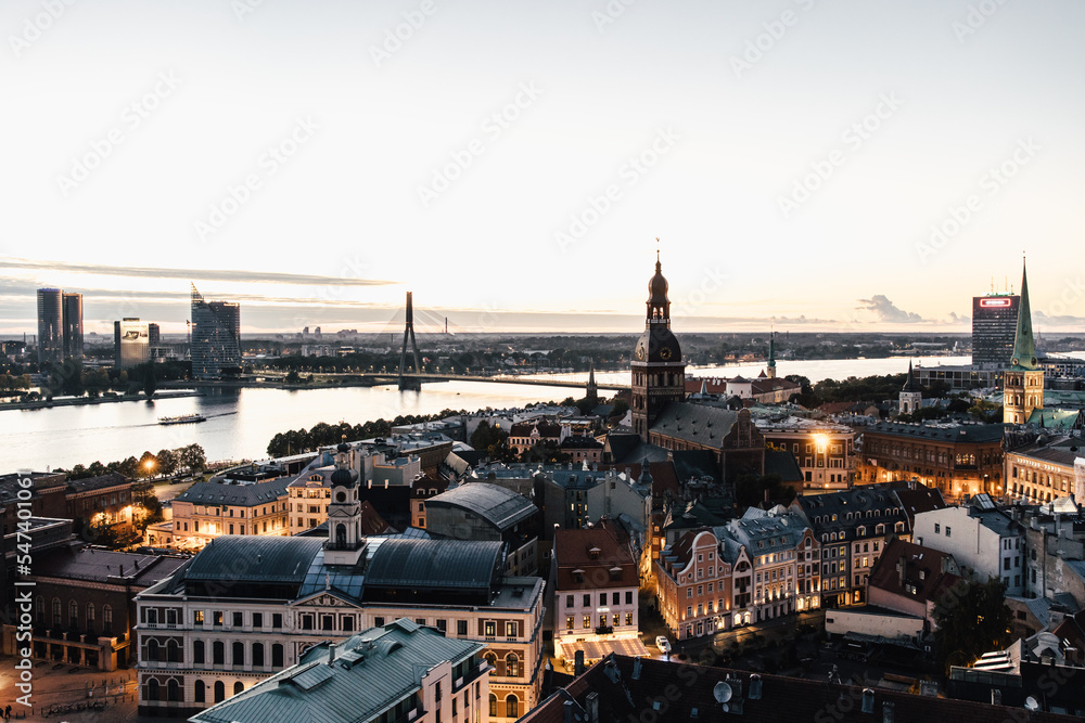 Riga old town. View over the city of Riga in Latvia