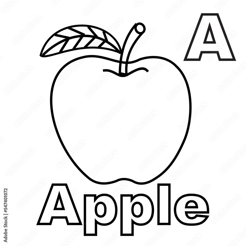 Fototapeta premium Coloring pages of apples and the letter A. Suitable for use in children's coloring books as well as media for the introduction of the letter A as well as apples with the coloring method