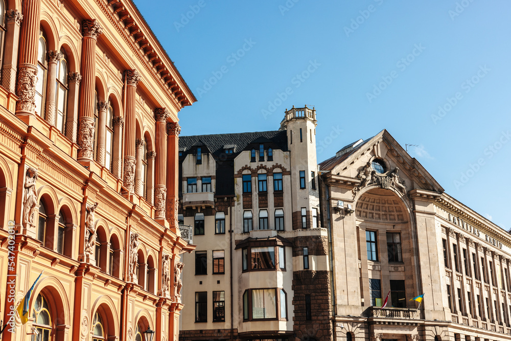 Building facades in the old town of Riga, Latvia