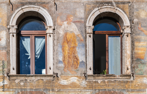 Trento city: the facade of the palace Cazuffi- Rella (Fragolino 1531 - 1536) at the historic centre of Trento - Trentino Alto Adige - northern Italy, november 18, 2022 photo