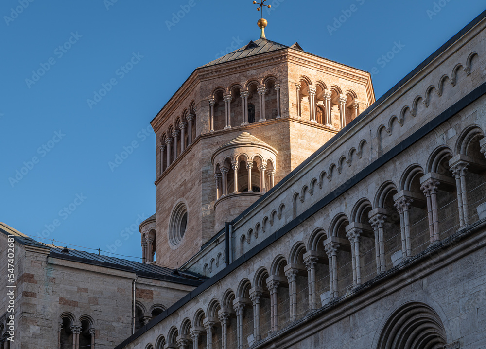 Trento city: the Romanesque Trento Cathedral dedicated to San Vigilio,  - was built outside the city walls presumably around the end of the fourth century - Trentino Alto Adige - northern Italy,