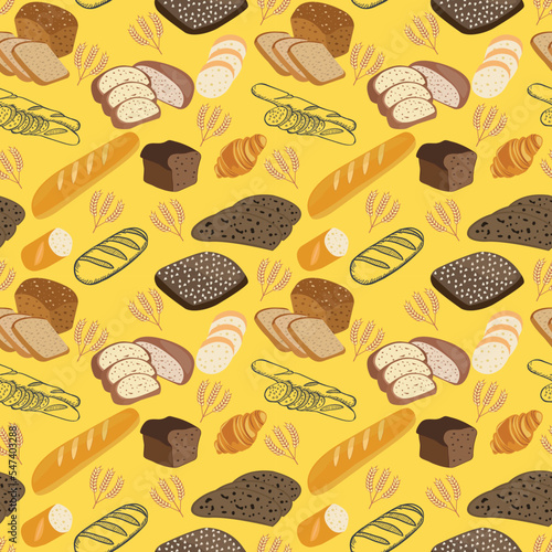 seamless pattern of Bakery various kinds  Organic baked goods