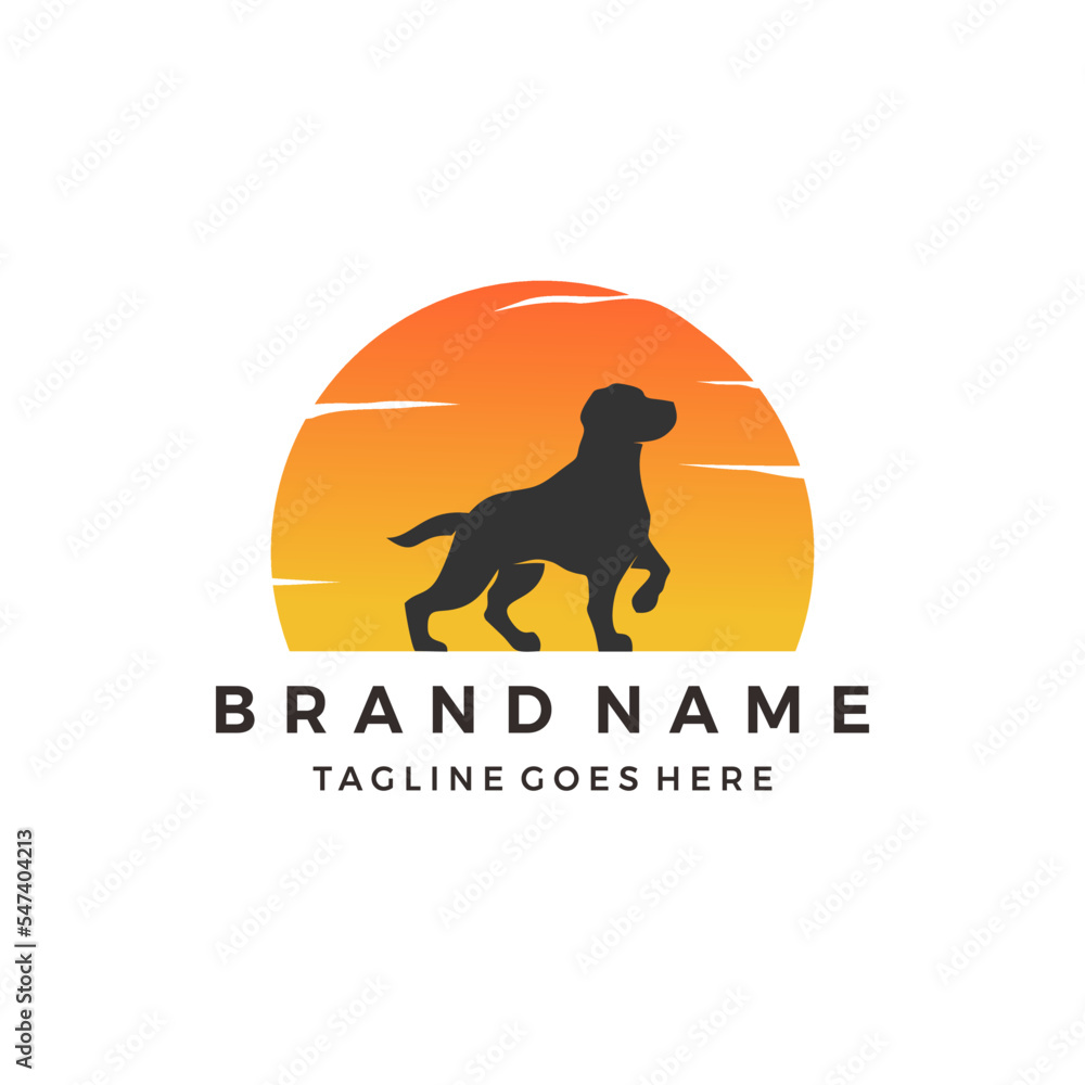Dog Sunset logo design Silhouette vector template