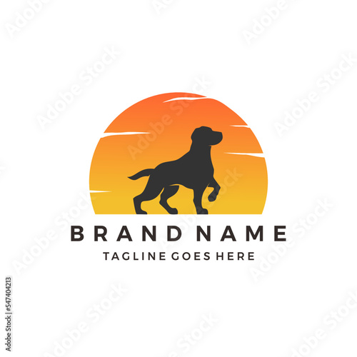 Dog Sunset logo design Silhouette vector template