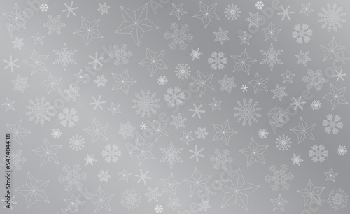 Illustration outline of stars with snowflakes on silver background. Luxury christmas elements pattern.