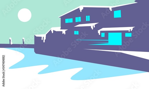 Winter illustration, house in the Snowfall © Ircaniago
