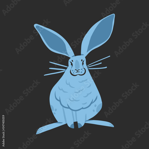 Hand drawn abstract vector graphic clipart illustration collection with blue adorable cute,realistic bunny character.Trendy kids modern design concept.Vector contemporary New Year and Easter symbol.