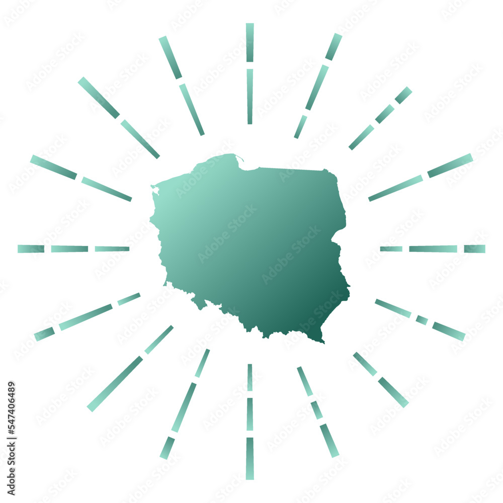 Poland gradiented sunburst. Map of the country with colorful star rays. Poland illustration in digital, technology, internet, network style. Vector illustration. Poland gradiented sunburst. Map of the country with colorful star rays. Poland illustration in digital, technology, internet, network style. Vector illustration.