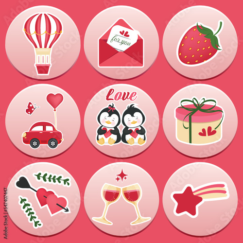 A set of stickers for a holiday, Valentine's day, wedding, birthday