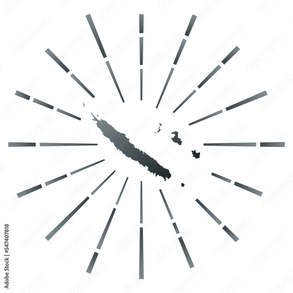 New Caledonia gradiented sunburst. Map of the country with colorful star rays. New Caledonia illustration in digital, technology, internet, network style. Vector illustration. New Caledonia gradiented sunburst. Map of the country with colorful star rays. New Caledonia illustration in digital, technology, internet, network style. Vector illustration.