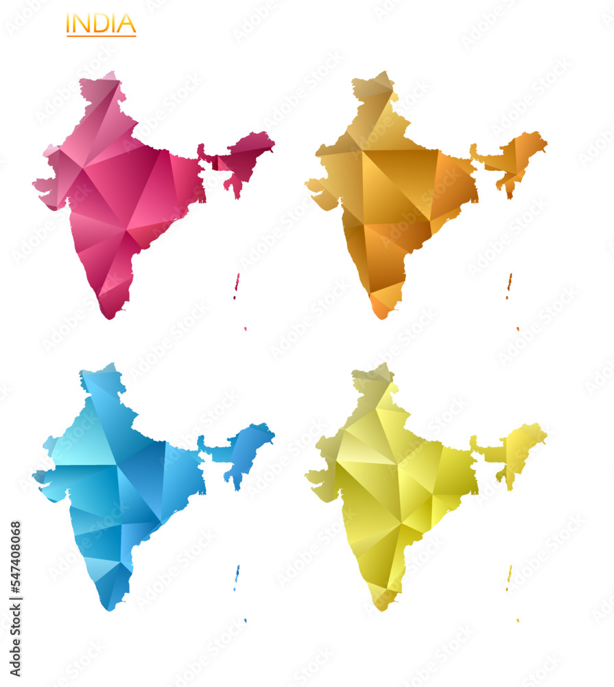 Set of vector polygonal maps of India. Bright gradient map of country ...