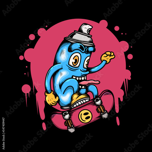 spray paint can using skateboard