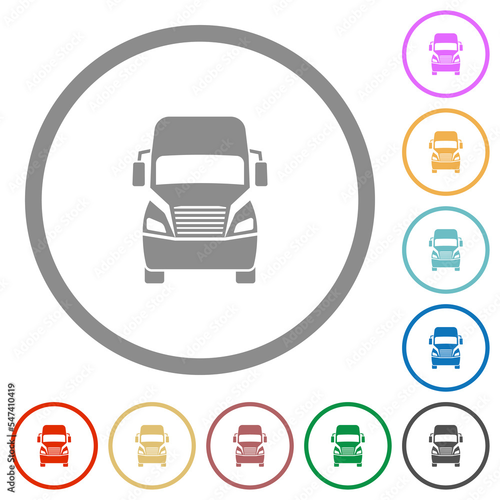 Truck front view flat color icons in round outlines