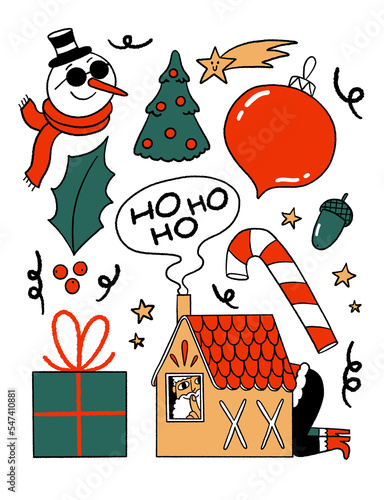 set of christmas icons on a transparent background