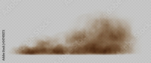 Sand cloud, sandstorm, dirty dust or brown smoke. Heavy thick smog effect isolated on transparent background. Realistic vector illustration