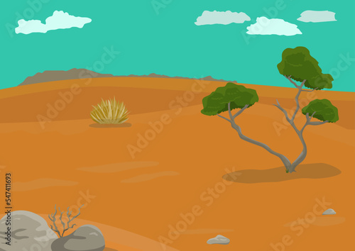 Australian desert scene. Vector colorful cartoon background.
