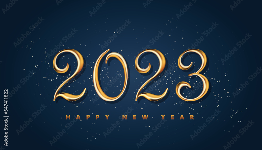 Happy new year 2023 3d golden text template vector