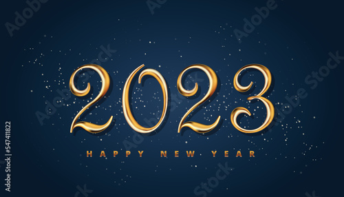 Happy new year 2023 3d golden text template vector
