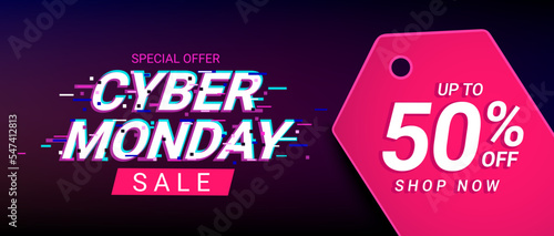 Cyber monday Sale banner,flyer with marketing price tag.Horizontal poster, header website. Template for promotion, advertising, web, social and fashion ads. Vector illustration.Black friday campaign.