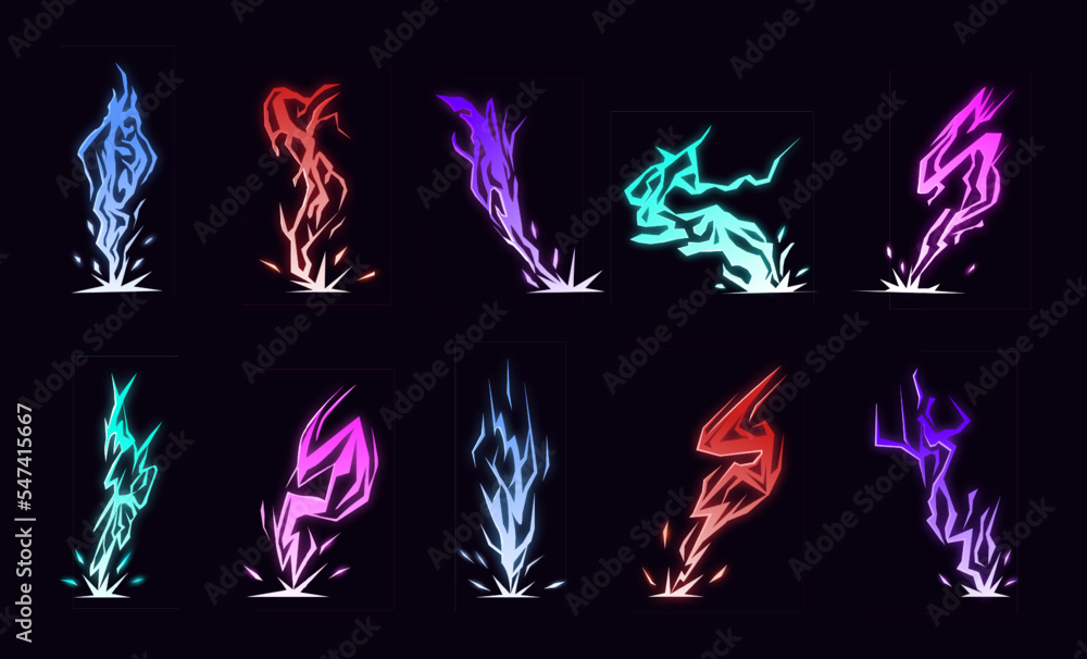 Stockvector Lightning animation set with sparks. Cartoon lightning