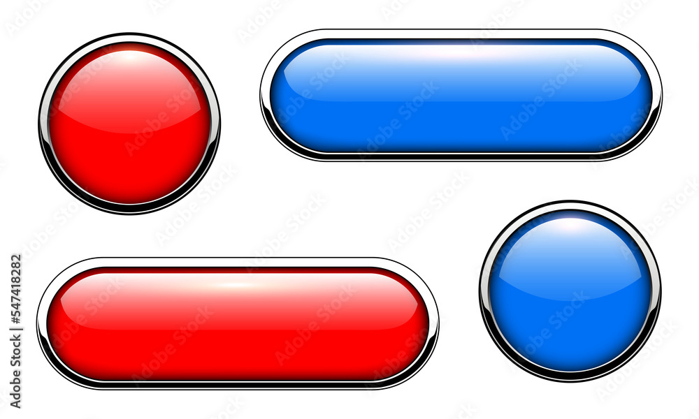Glossy buttons with metallic, chrome elements, red and blue Glossy buttons with metallic, chrome elements, red and blue