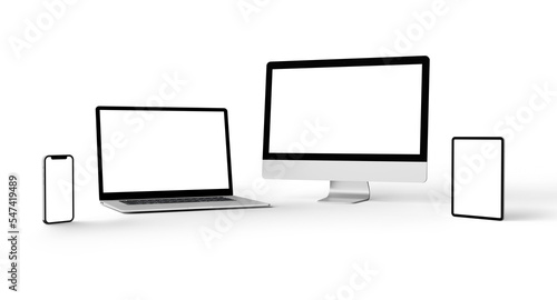 Smartphone, Tablet, Laptop and Computer Monitor mockup isolated with transparent screen png 