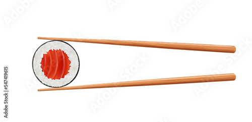 Chinese sticks with sushi roll tuna or salmon, sake maki with fish. Asian food.
