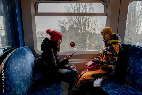 Photography Transport. Women ride in a subway car. Denmark. Copenhagen.