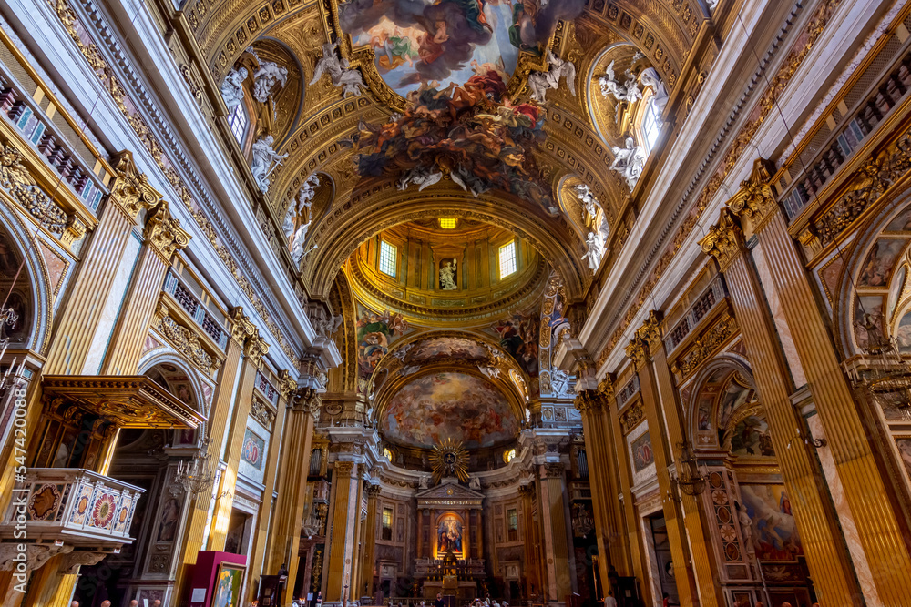 Rome, Italy - October 2022: Church of the Gesu interiors