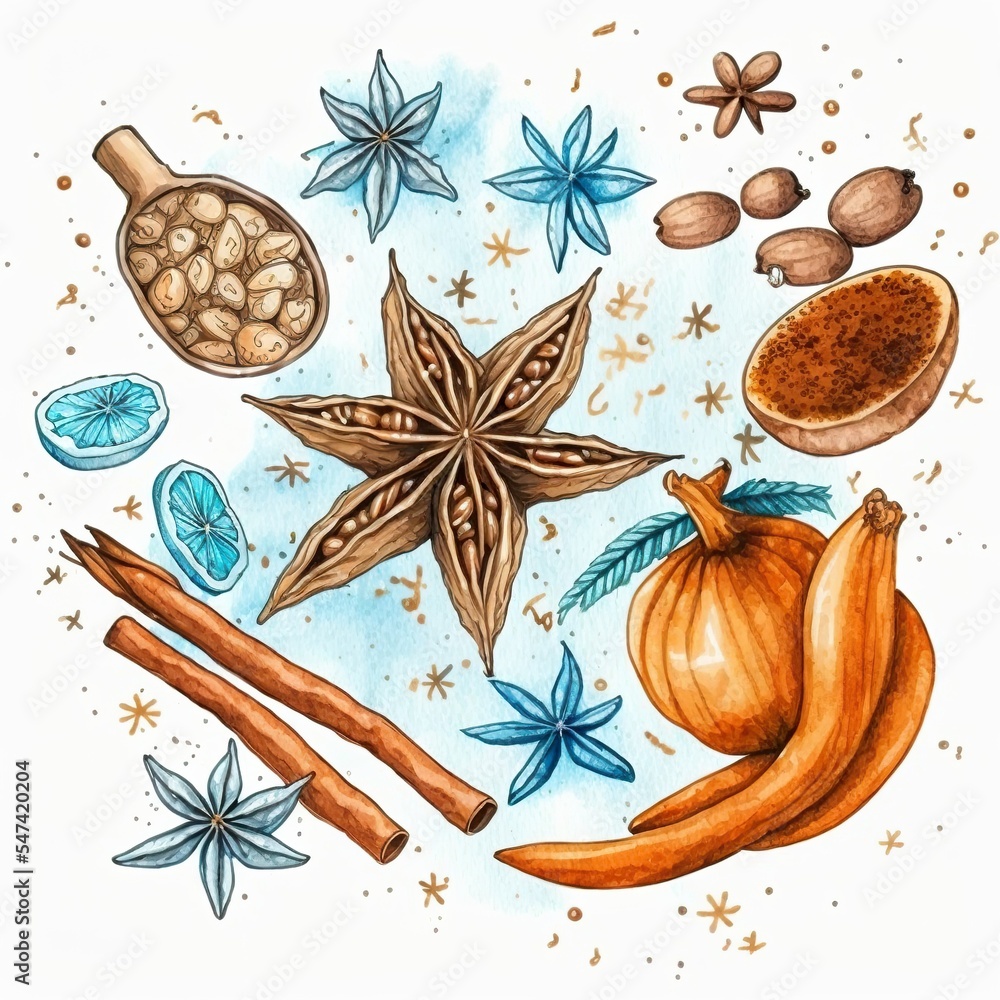 Fototapeta premium Christmas watercolor illustration with winter accessories or elements