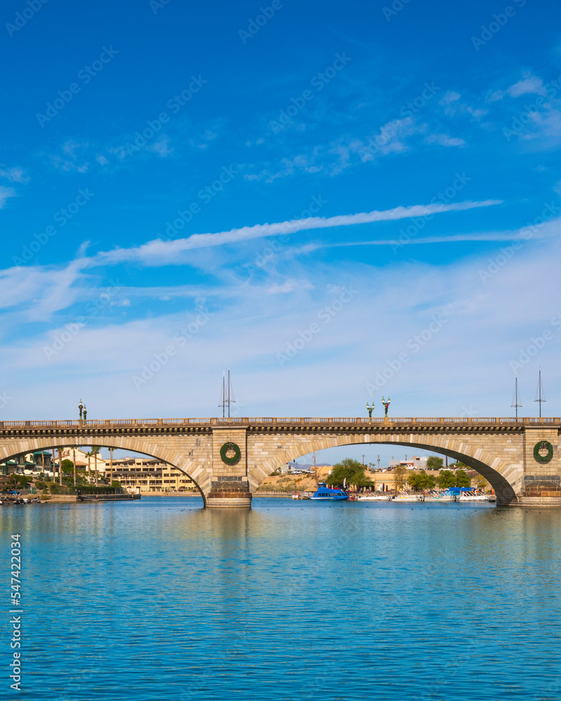 London Bridge over Lake Havasu and turquoise-colored water in Havasu City, Arizona
