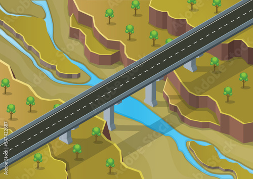 isometric highway passing through valley and mountain