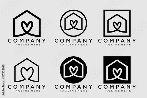 House with heart shape logo design, Modern and simple love home icon vector.
