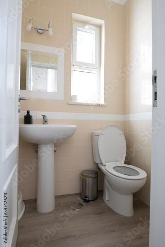 Looking through the door into a small cloakroom with toilet and sink