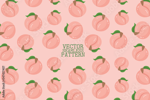 Glossy peach fruit pink cute round shape vector illustration seamless repeat pattern