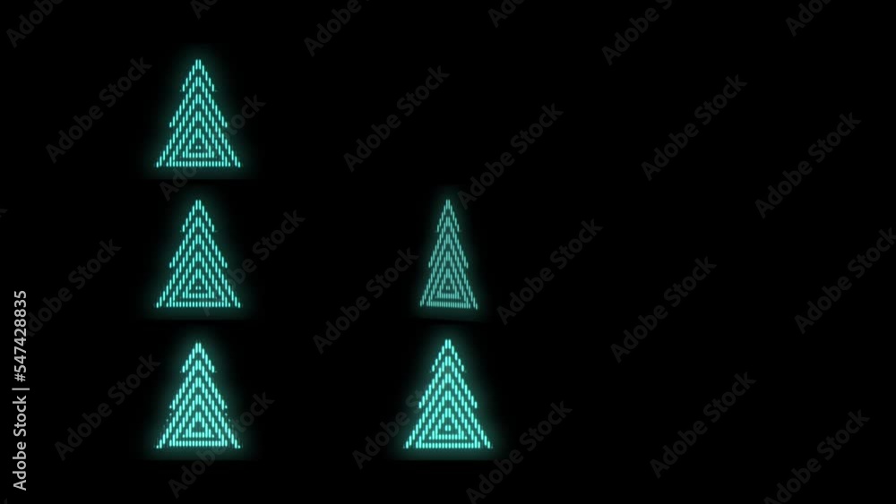 Pulsing neon green Christmas trees pattern in rows, motion abstract disco, party and winter holidays style background Pulsing neon green Christmas trees pattern in rows, motion abstract disco, party and winter holidays style background